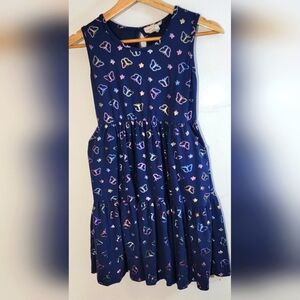 Girl's Navy Blue Butterfly Dress W/ Pockets